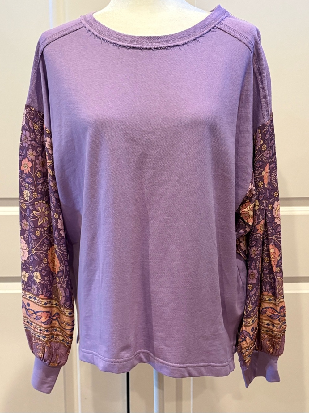 Purple Floral-Sleeve Women's Top
